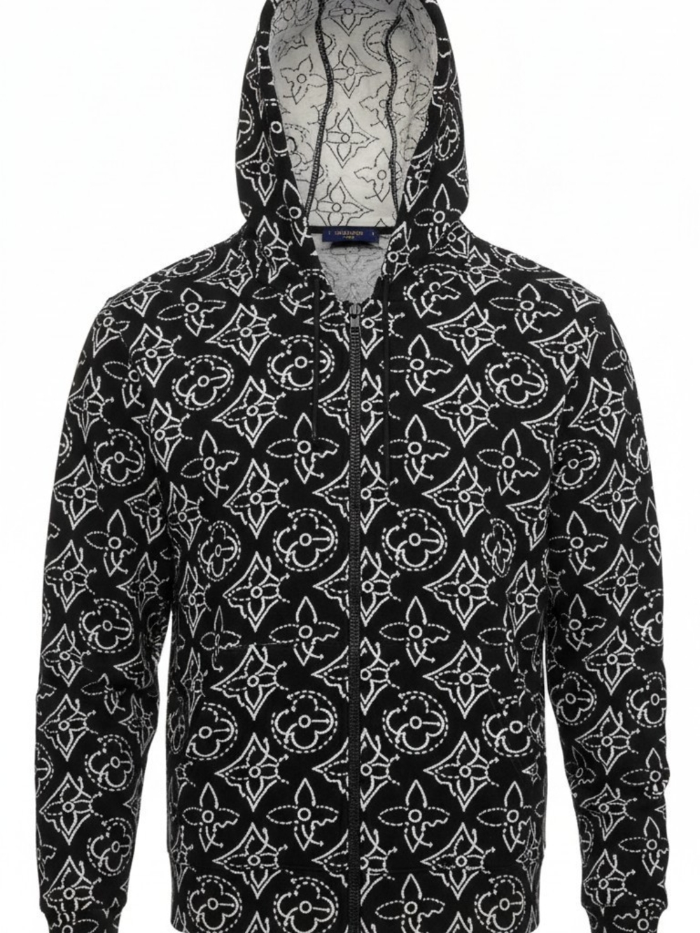 Louis Vuitton x NBA Monogram Flower Quilted Zip Hoodie Black White XL RM212M